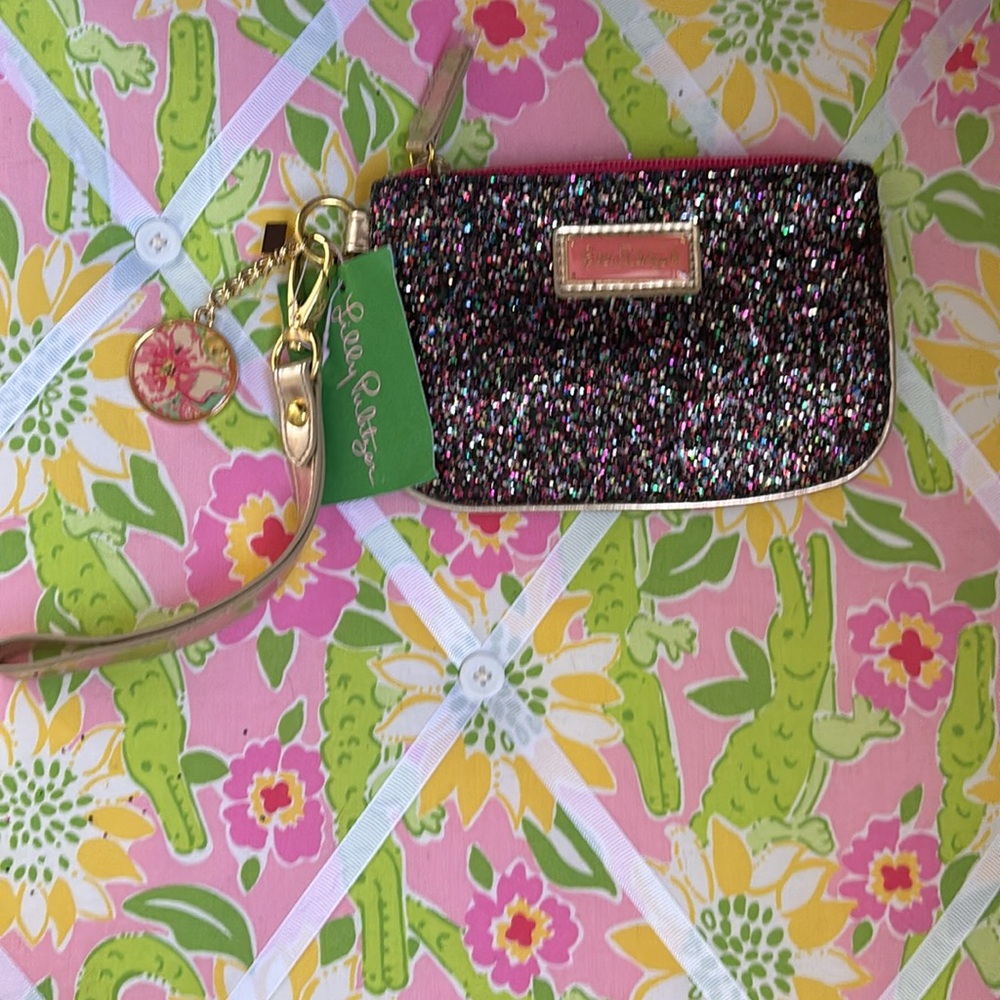 NWT Lilly Pulitzer Glitter Mini Wristlet Black